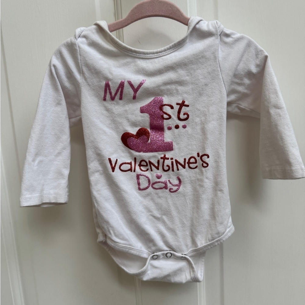 6-12M Girls White & Pink My First Valentine’s Day Long Sleeve Onesie